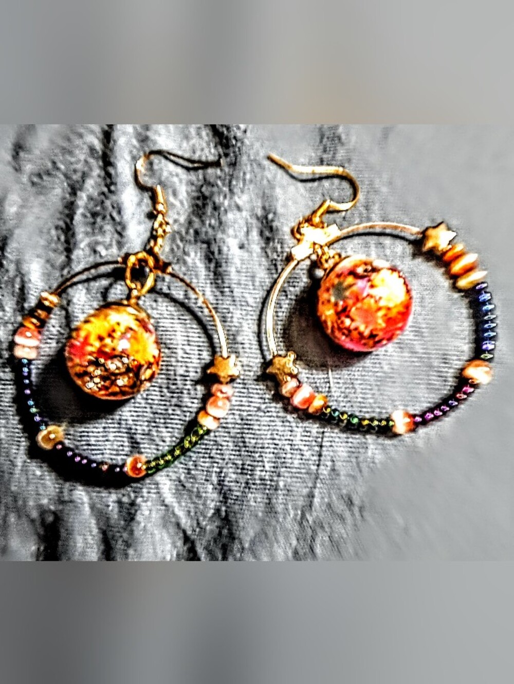 Gold-Tone Hoop Earrings with Multicolor Weed Leaves And Diamonds .